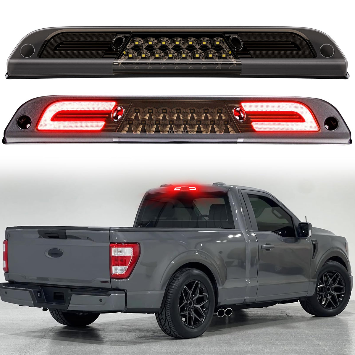 ATLEDLT LED third brake light for F-150 with smoke lens, enhances rear visibility in rain