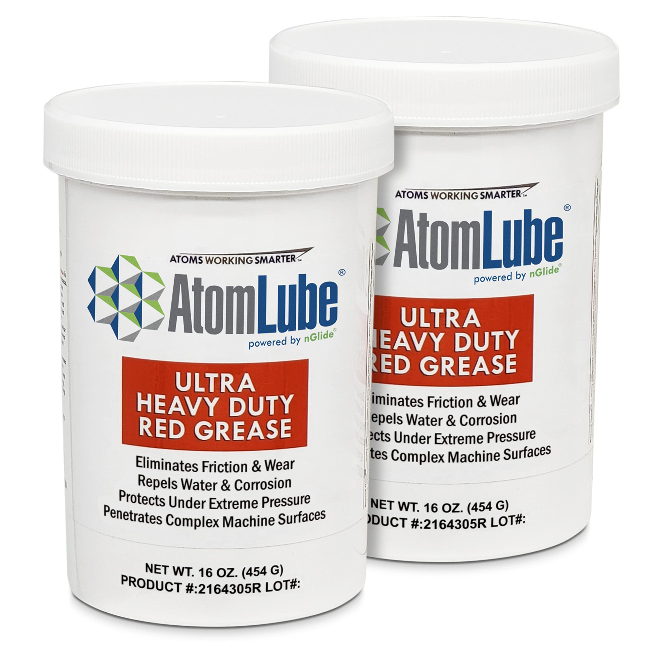 AtomLube Ultra Heavy Duty Red Grease two-pack jars for long-lasting protection.