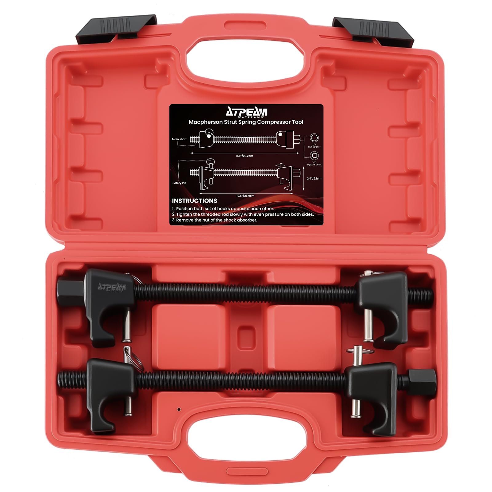 ATPEAM Macpherson strut spring compressor 2pc with secure hooks for safe suspension work