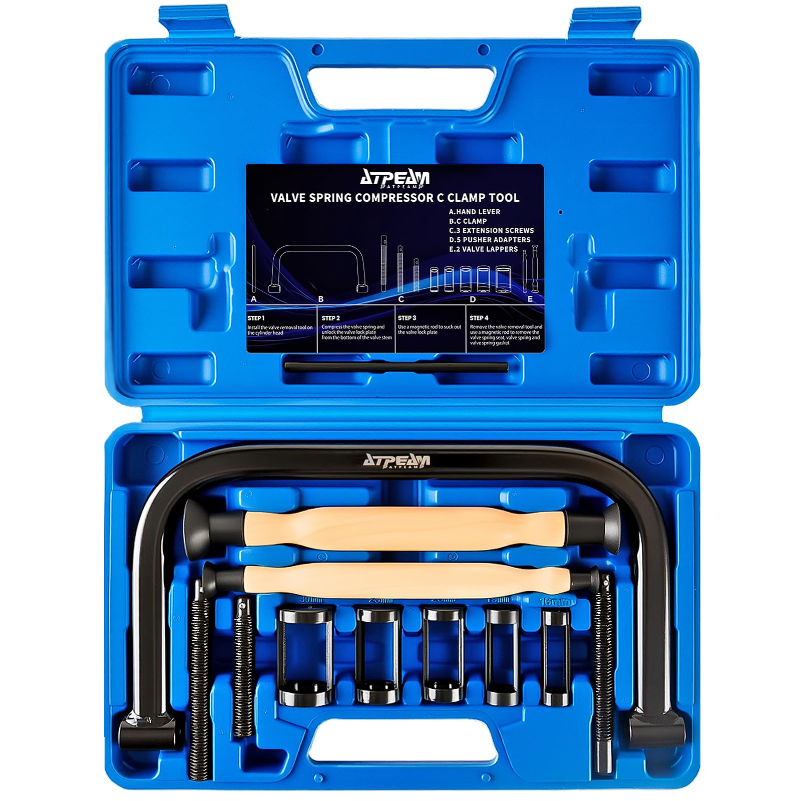 ATPEAM valve spring compressor with C-clamp for quick, smooth valve work