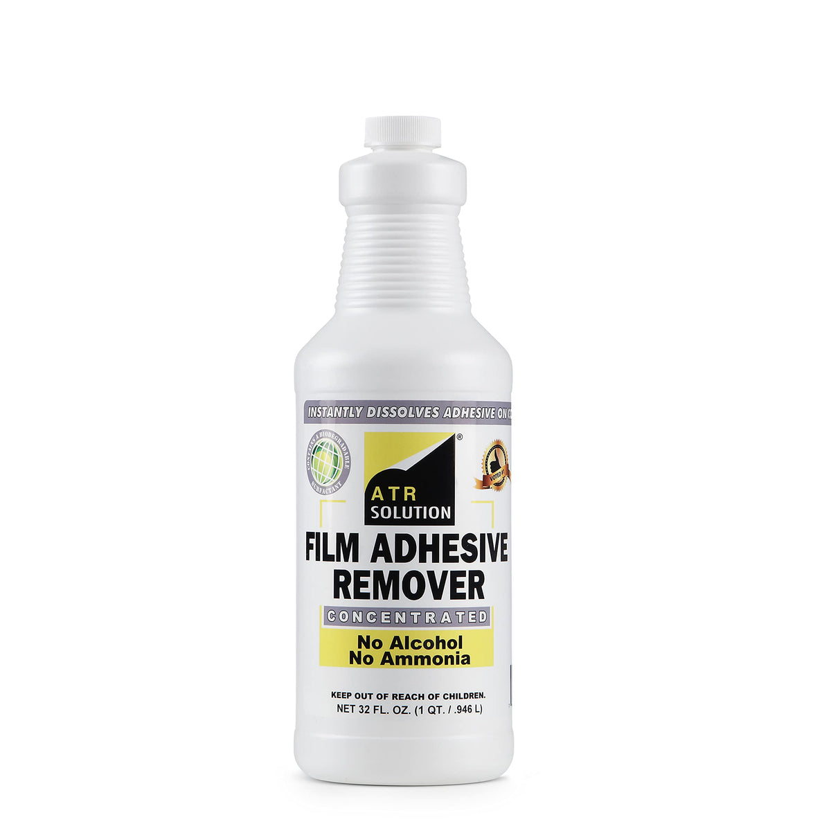 ATR Solution adhesive remover bottle for residual film adhesive cleanup after tint removal