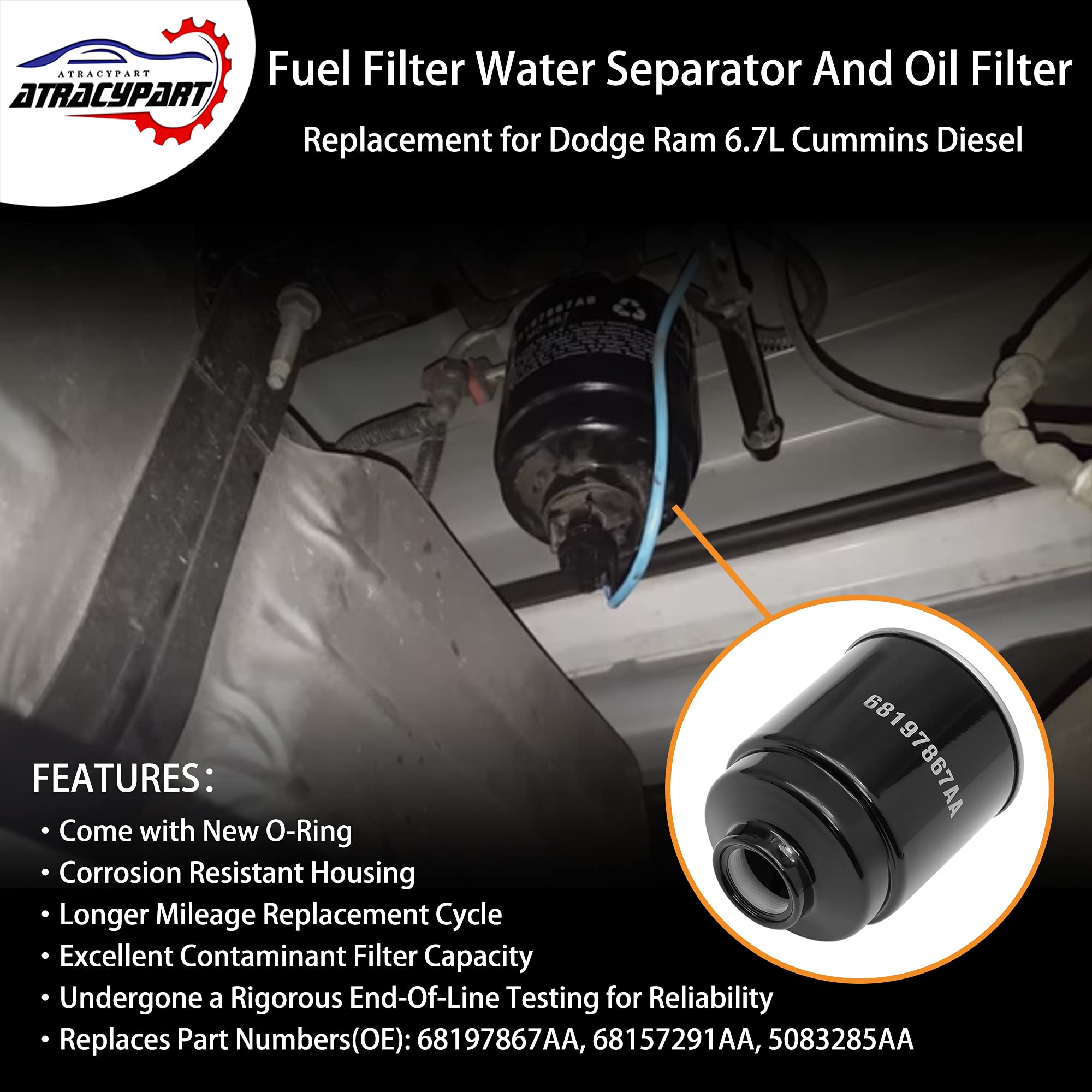 ATRACYPART oil filter close-up highlights multi-layer filtration for engine protection.