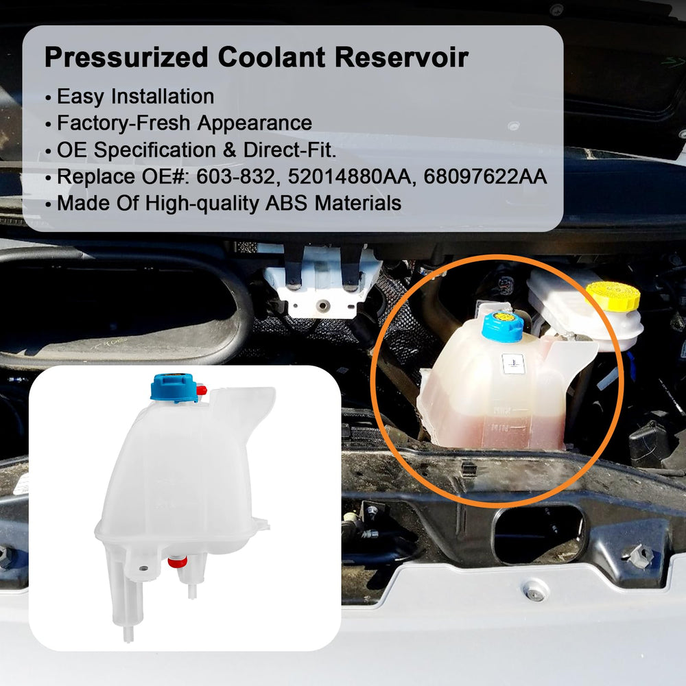 ATRACYPART 603-832 coolant reservoir, side view, built to endure under-hood heat.