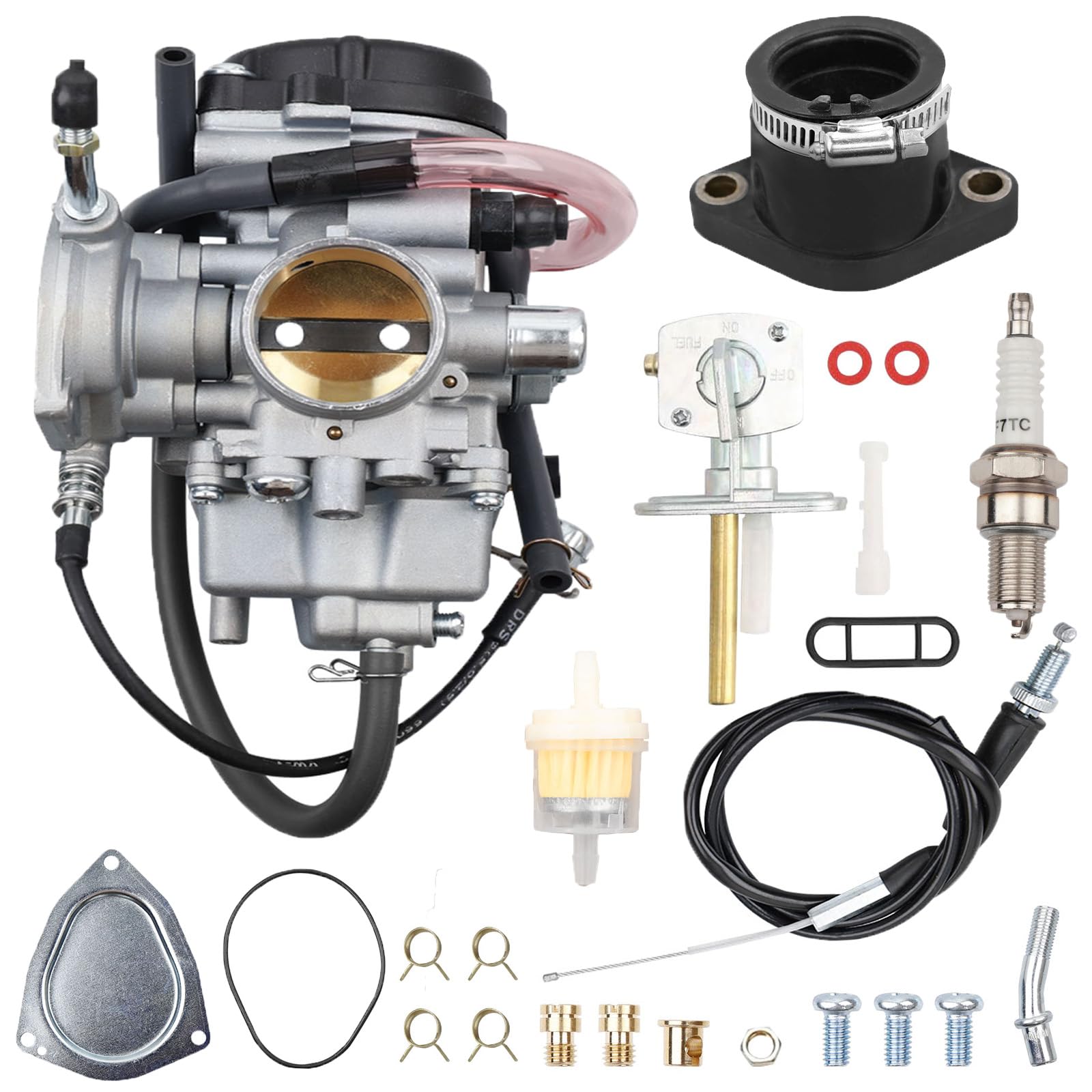 ATRACYPART carburetor close-up showing precise fit for Yamaha 4x4 ATVs