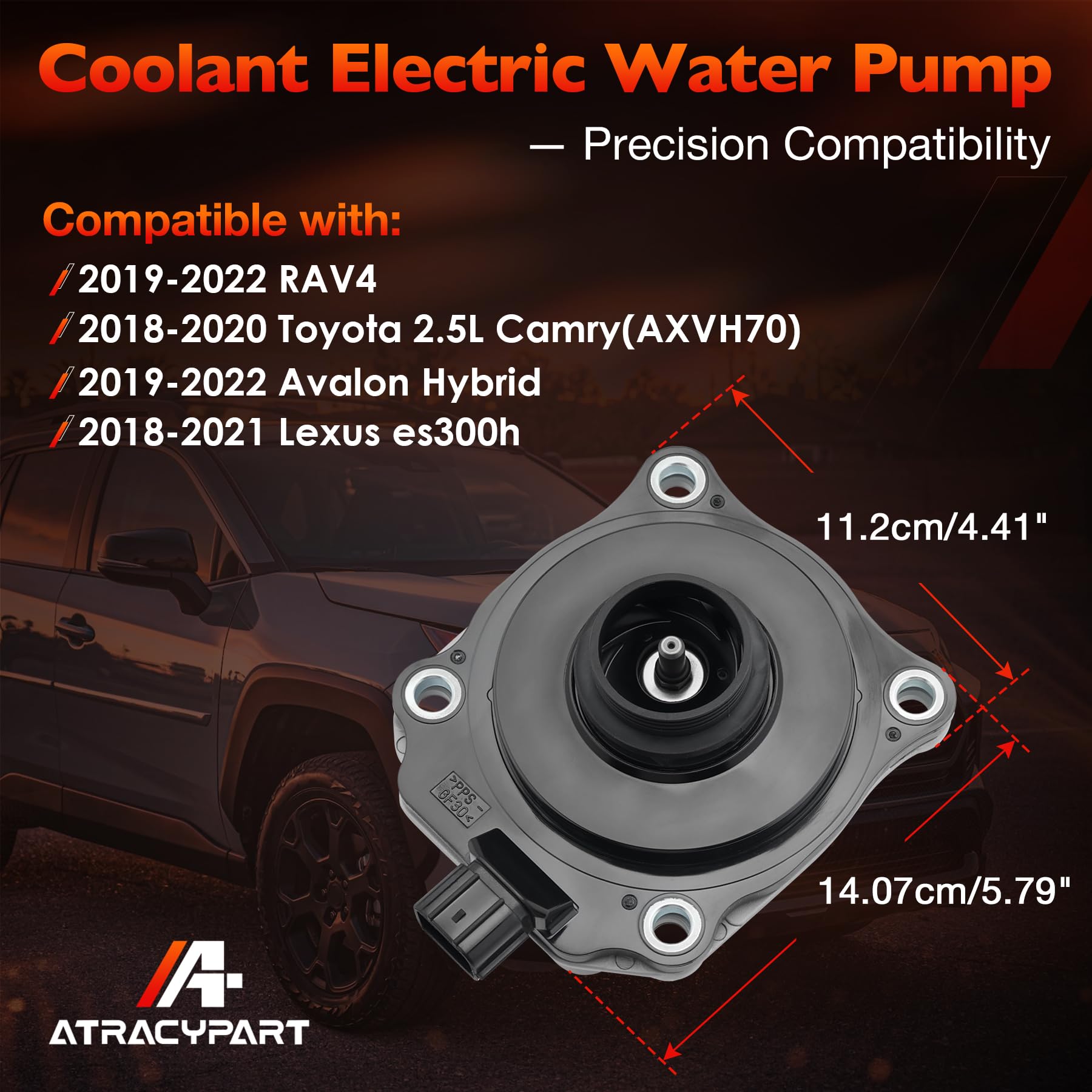 ATRACYPART RAV4 water pump side view showing compact design for compatibility