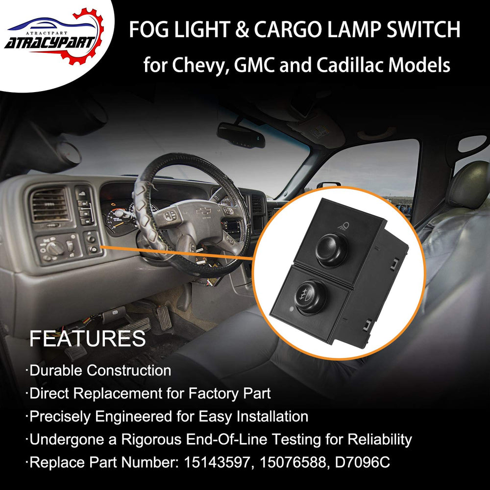 ATRACYPART fog switch side view demonstrates compact, direct-fit installation.