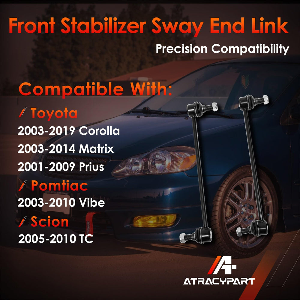ATRACYPART front-sway-bar-link-closeup-metallic shows solid steel construction.
