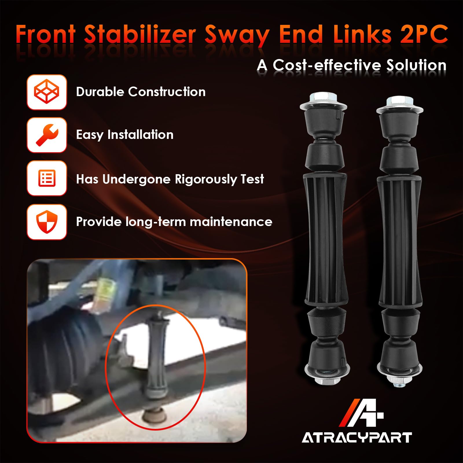 ATRACYPART front sway bar link left on-vehicle demonstrates seamless fit.