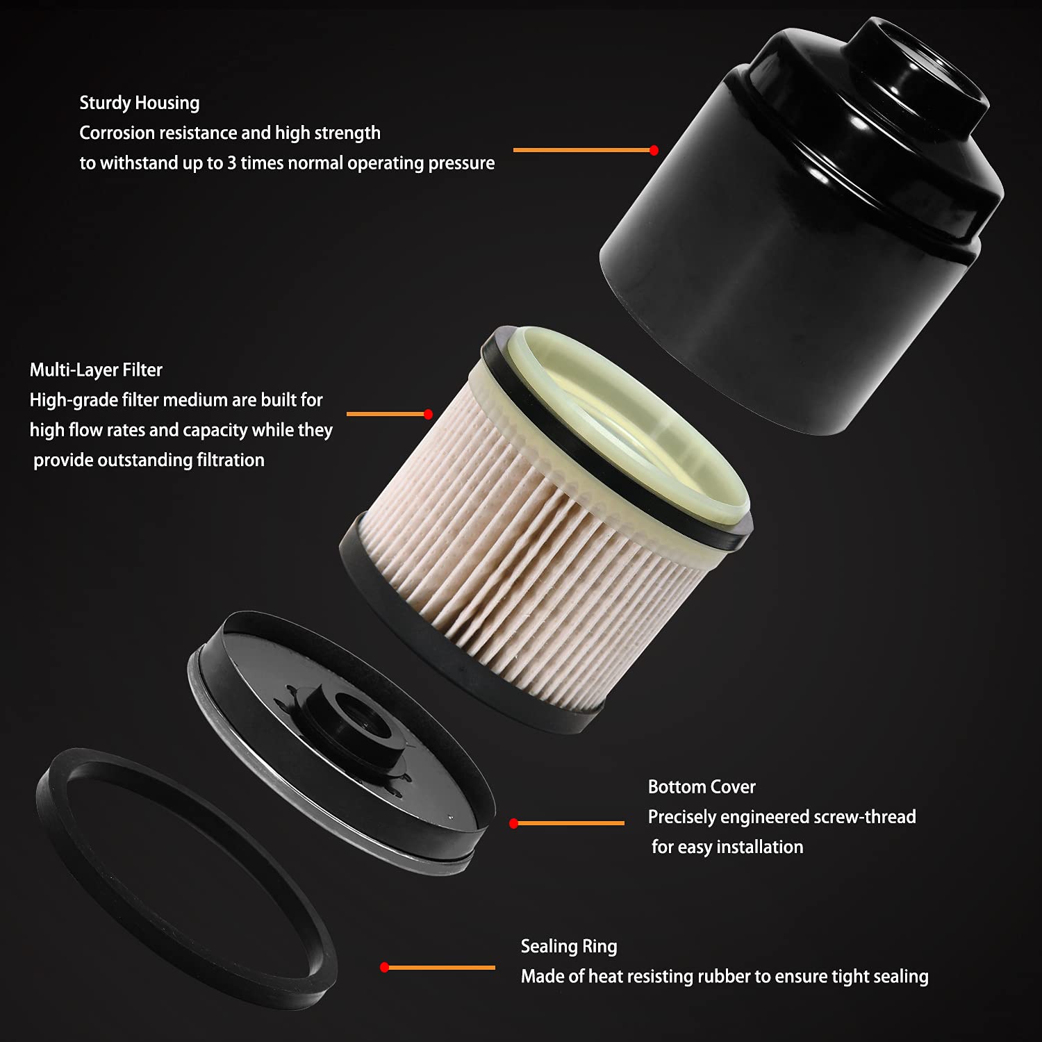 ATRACYPART fuel filter media close-up shows premium filtration for minimal flow restriction.