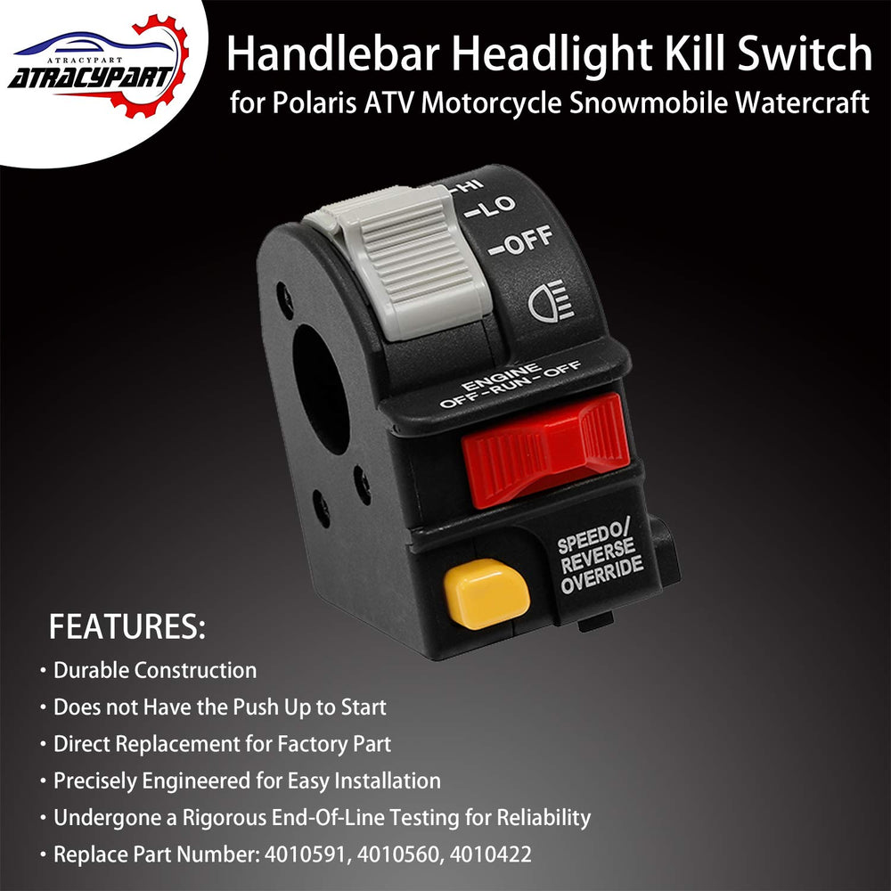 ATRACYPART handlebar headlight switch for Polaris Sportsman 700 Twin seamless beam selection on trails