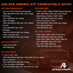 ATRACYPART helper spring kit mounted on leaf-spring pack to reduce sag during hauling.