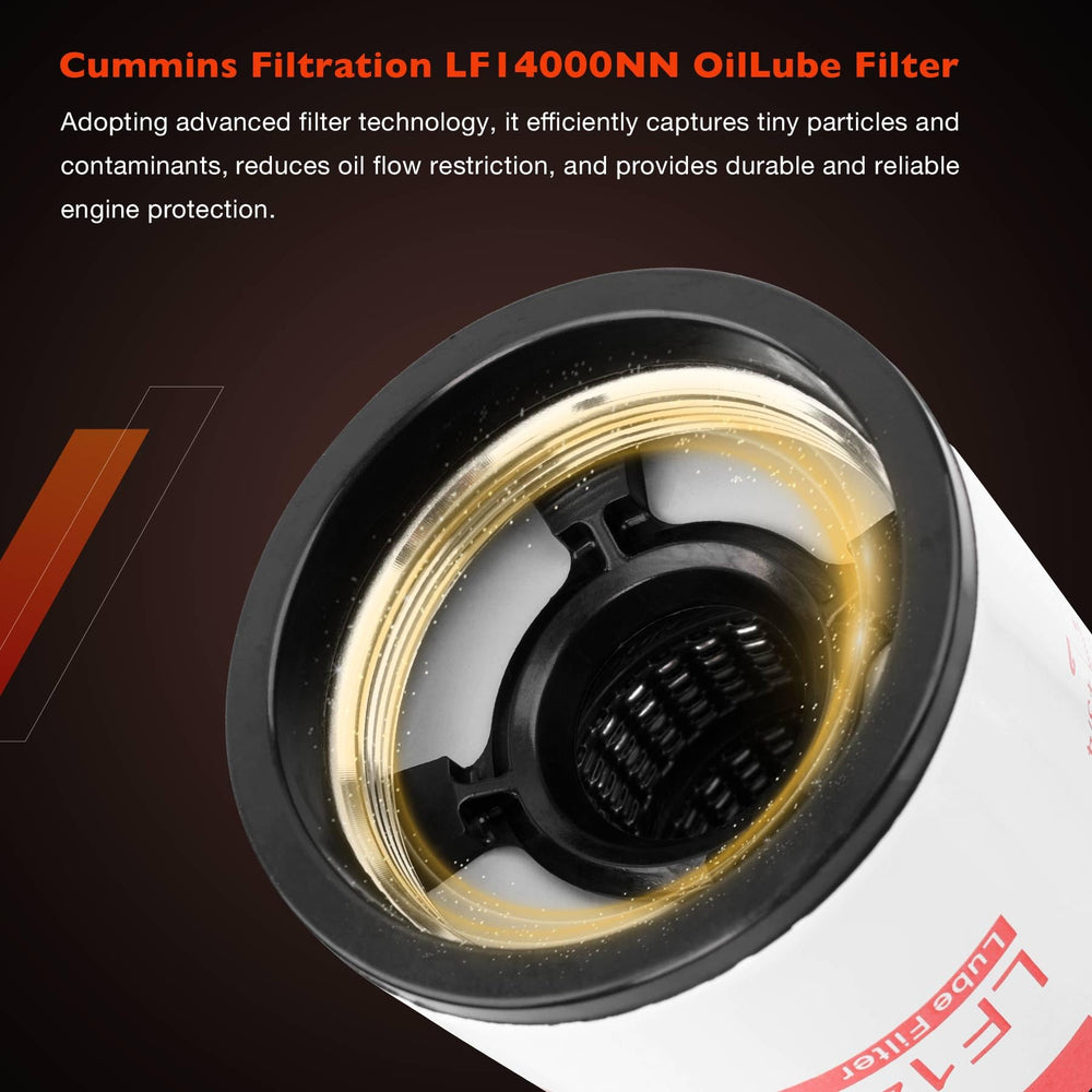 LF14000NN compatibility image showing fit with Cummins ISX/ISM engines.