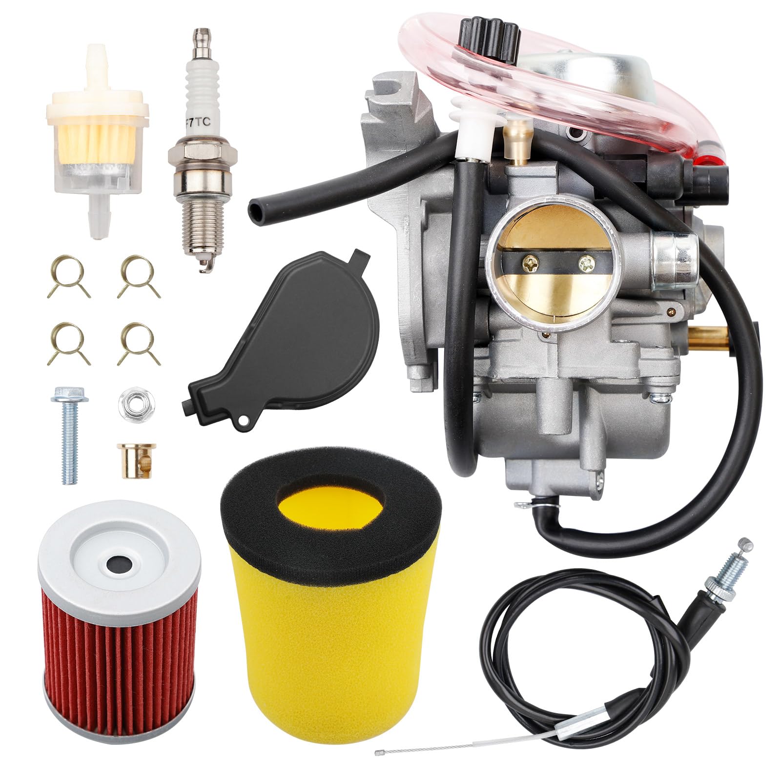 ATRACYPART LTF400 carburetor front view for Suzuki Eiger 400 fitment.