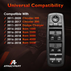 ATRACYPART driver-side switch shows Dodge Charger fitment with OEM-style button layout.