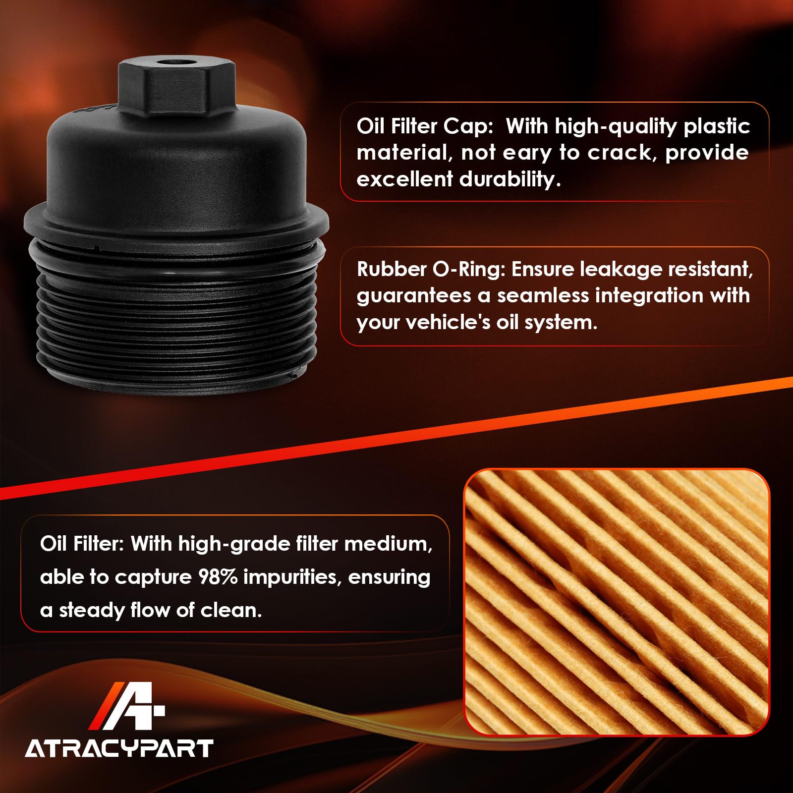 ATRACYPART oil-filter-cap-assembly-shot demonstrates complete kit included.