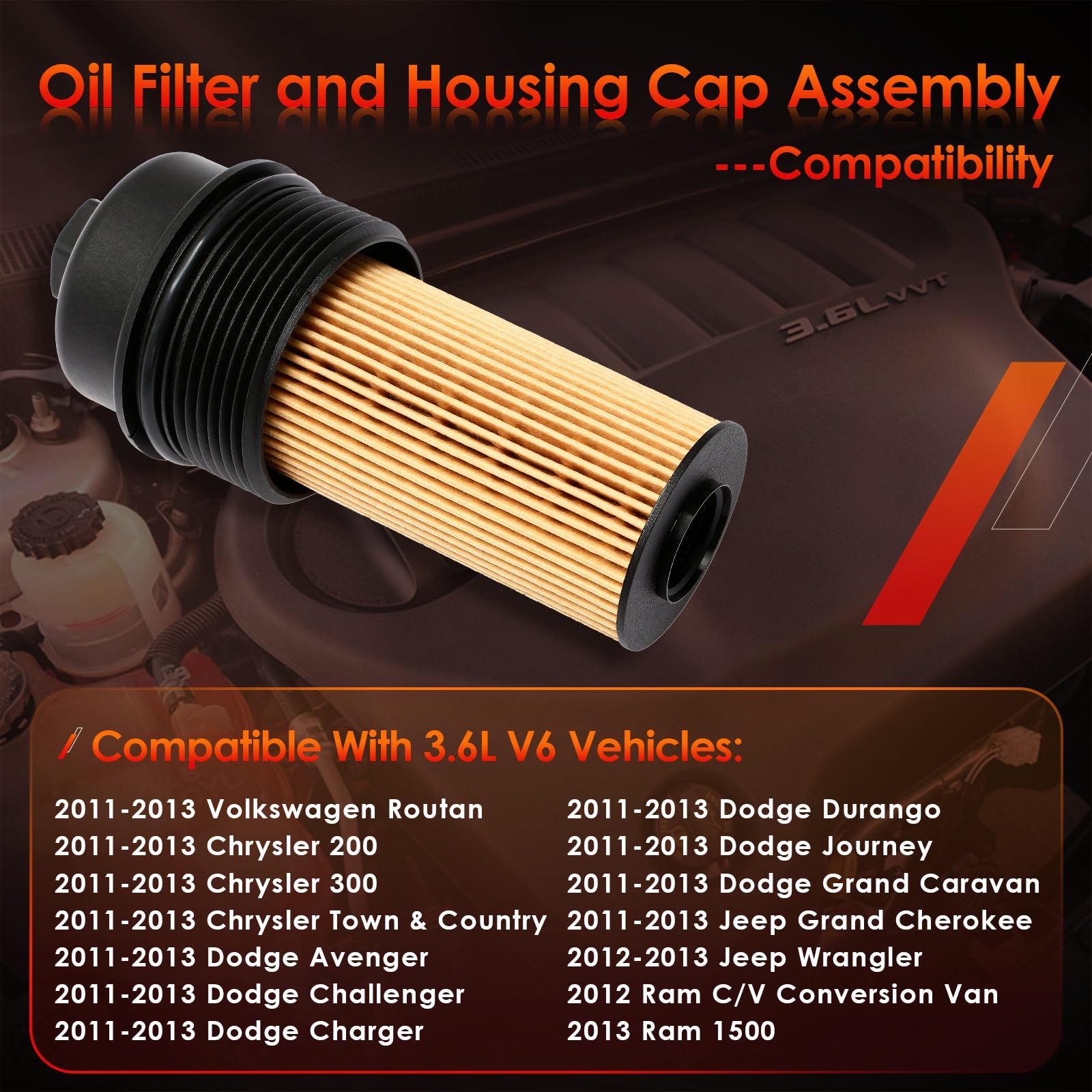 ATRACYPART oil filter cap compatibility highlights broad vehicle coverage for 2011–2013 Chrysler and Dodge models.