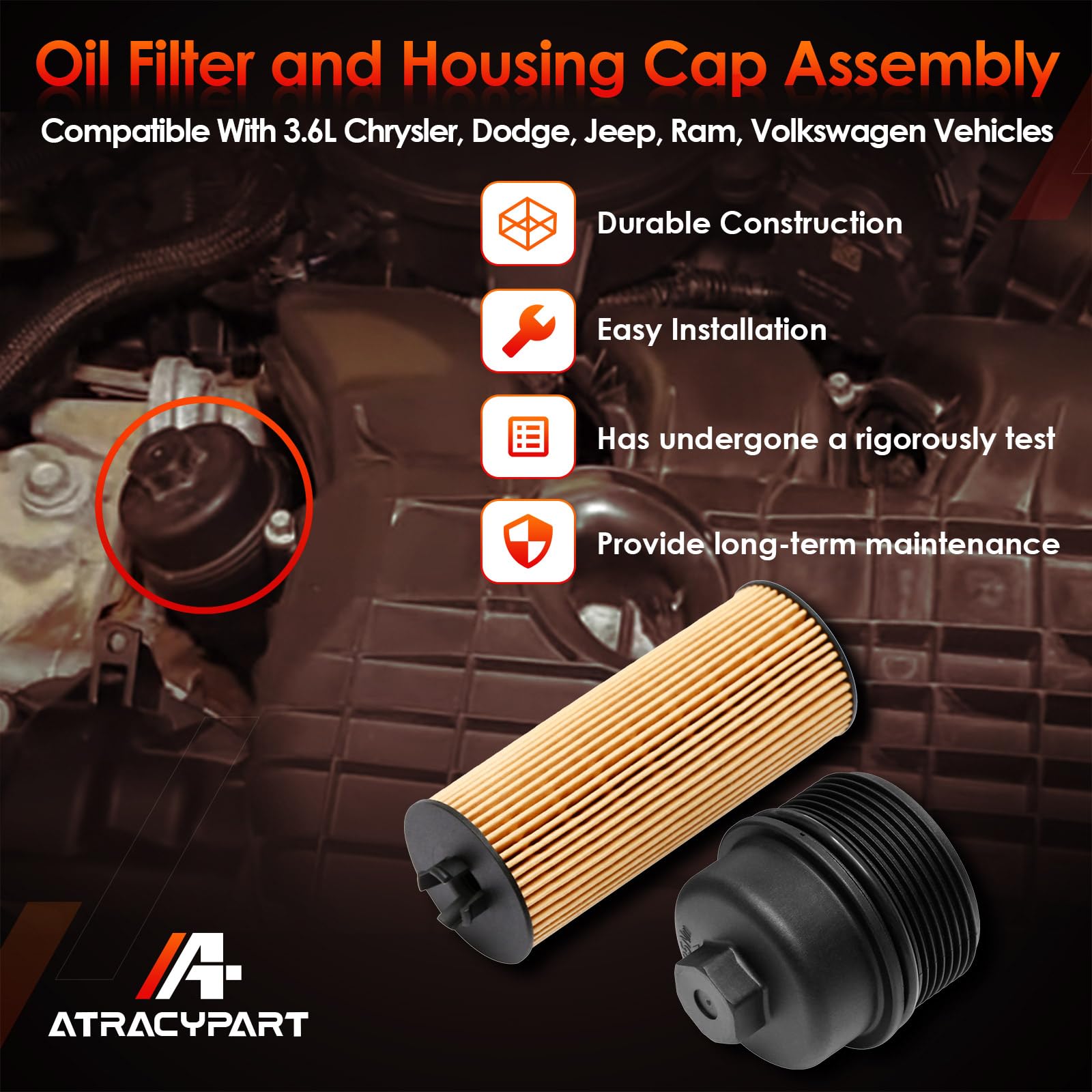 ATRACYPART oil filter housing cap image showcases quick replacement and reliable sealing.