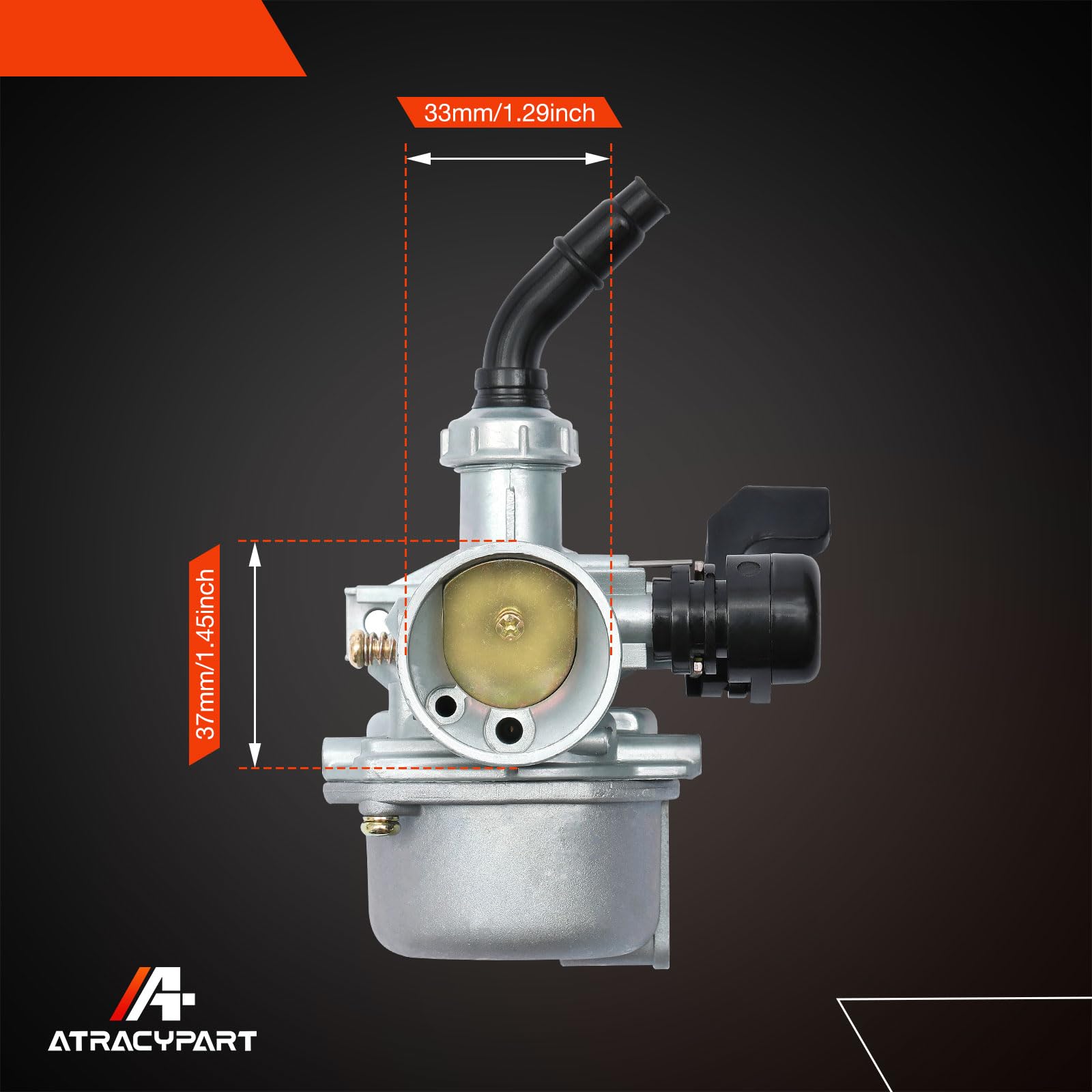 ATRACYPART PZ19 carburetor dimensions chart for precise mounting.