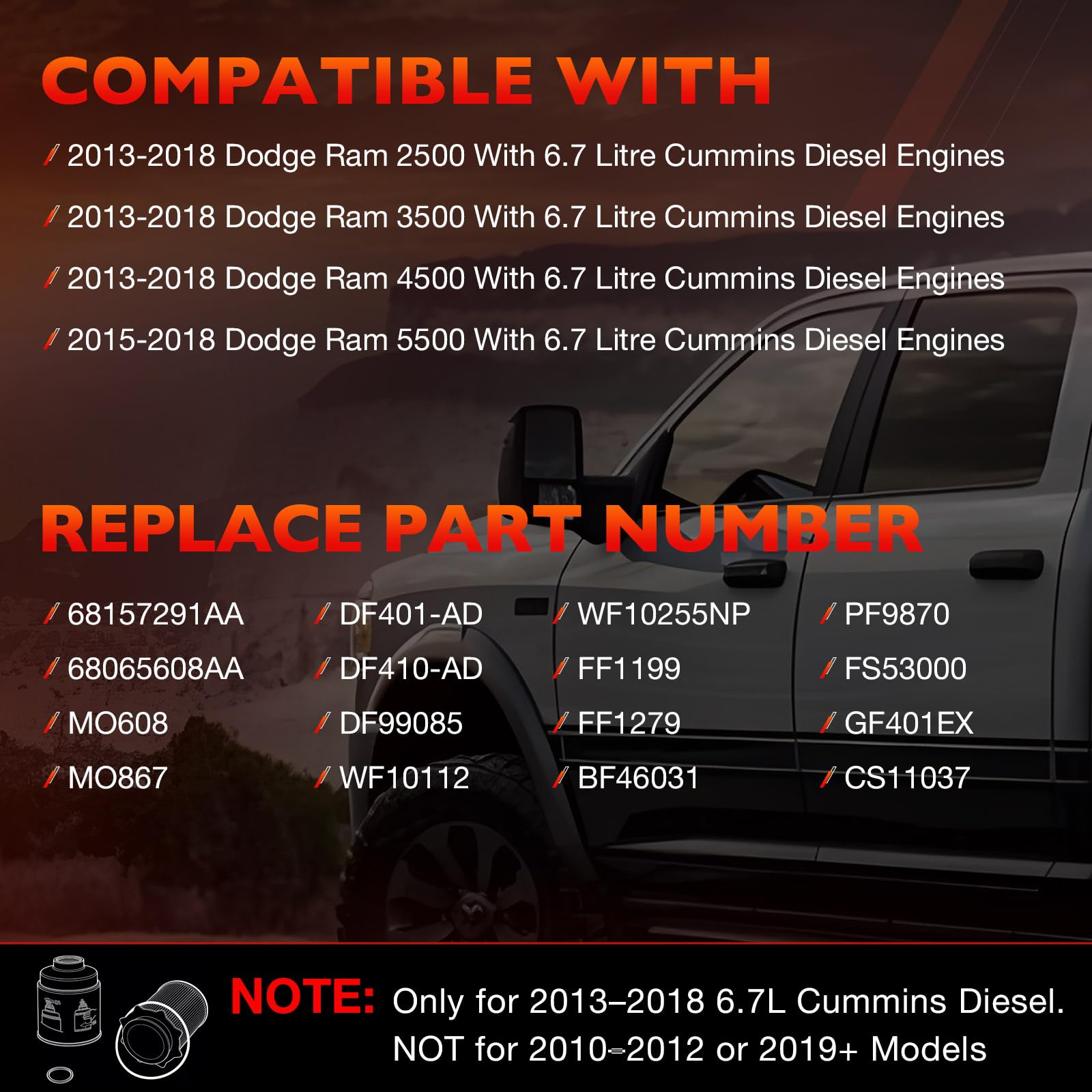 RAM diesel filter installation demonstrates OEM-compatible replacement.