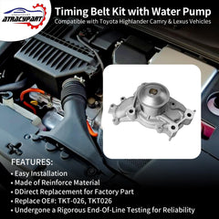 ATRACYPART timing belt kit water pump closeup showing precision belt and pump