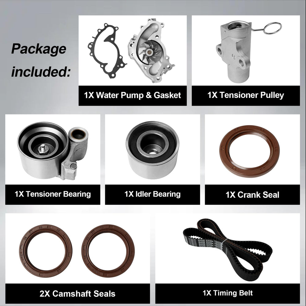 ATRACYPART timing belt kit water pump components laid out with clear labeling
