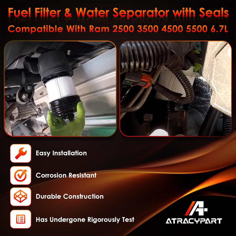Close-up of ATRACYPART water separator detail for the 6.7L Cummins kit.