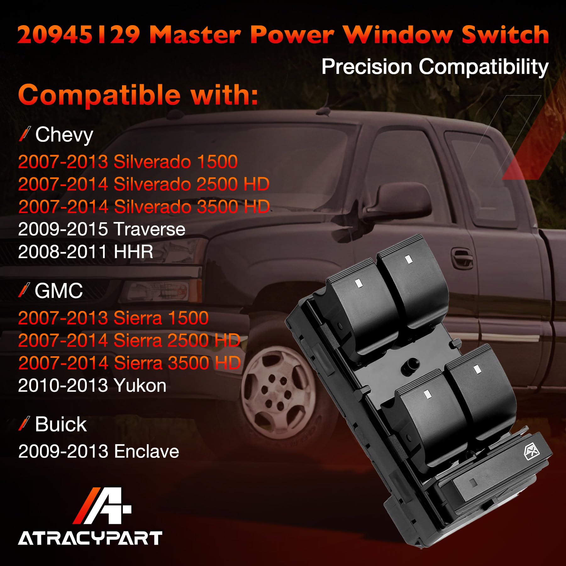 ATRACYPART window switch compatible with Chevy Silverado 2007–2013 for reliable daily use.