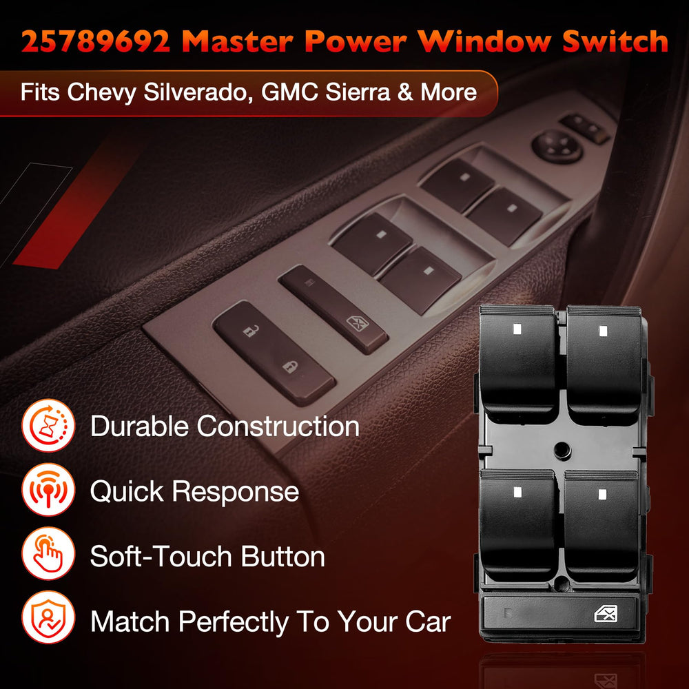 ATRACYPART window switch close-up shows durable ABS and PP housing.