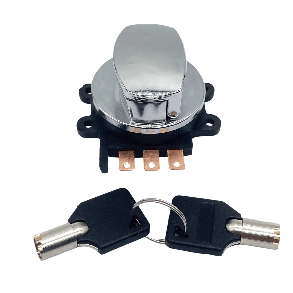 atsuch ignition switch with round key in chrome finish for Harley-Davidson; durable replacement.