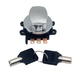 atsuch ignition switch with round key in chrome finish for Harley-Davidson; durable replacement.