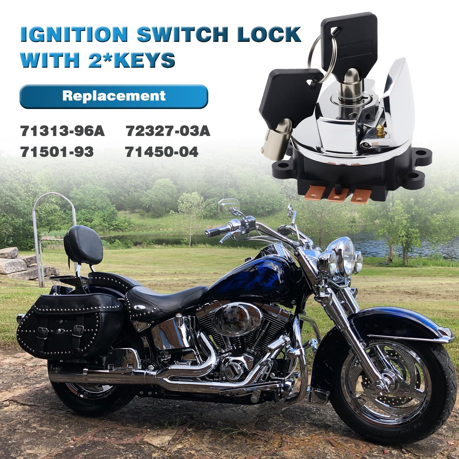 atsuch ignition switch with two keys included, convenient replacement for Harley.