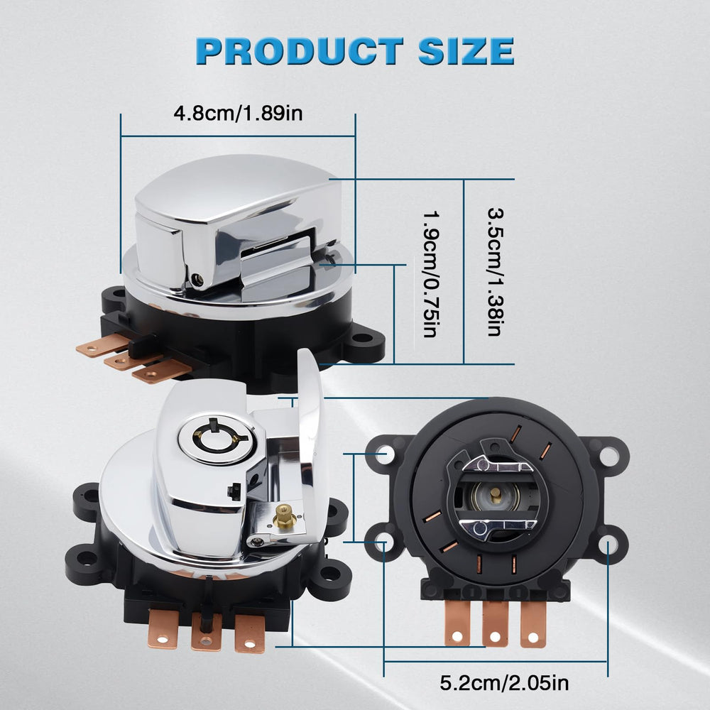 atsuch zinc alloy, chrome-plated ignition switch resists rust on Harley bikes.
