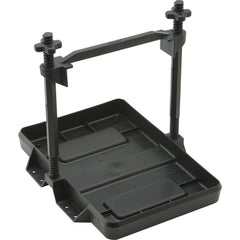 Attwood 9097-5 battery tray front view shows rugged all-plastic, rust-proof design for Group 24.
