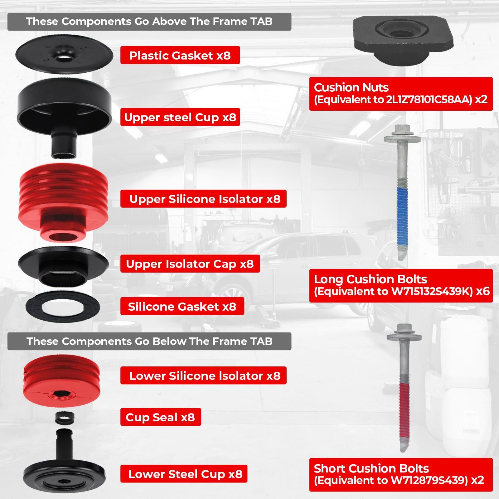 ATZTNUO body mount kit rear view with silicone cushions