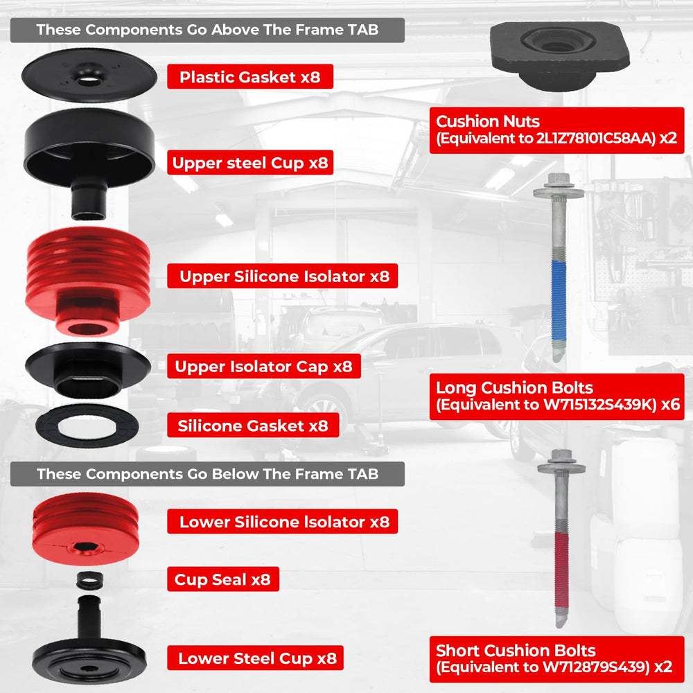 ATZTNUO body mount kit rear view with silicone cushions