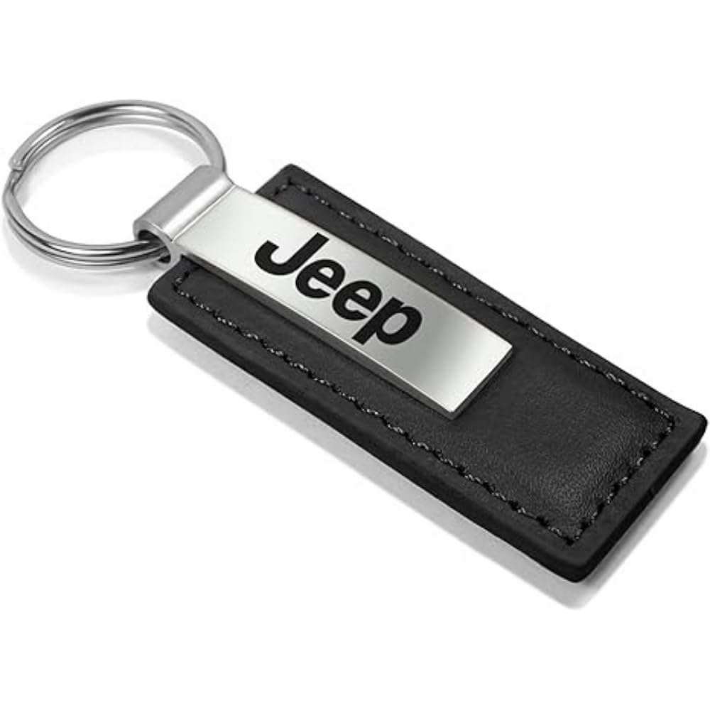 AU-TOMOTIVE GOLD Jeep key fob front view in black leather for luxury feel