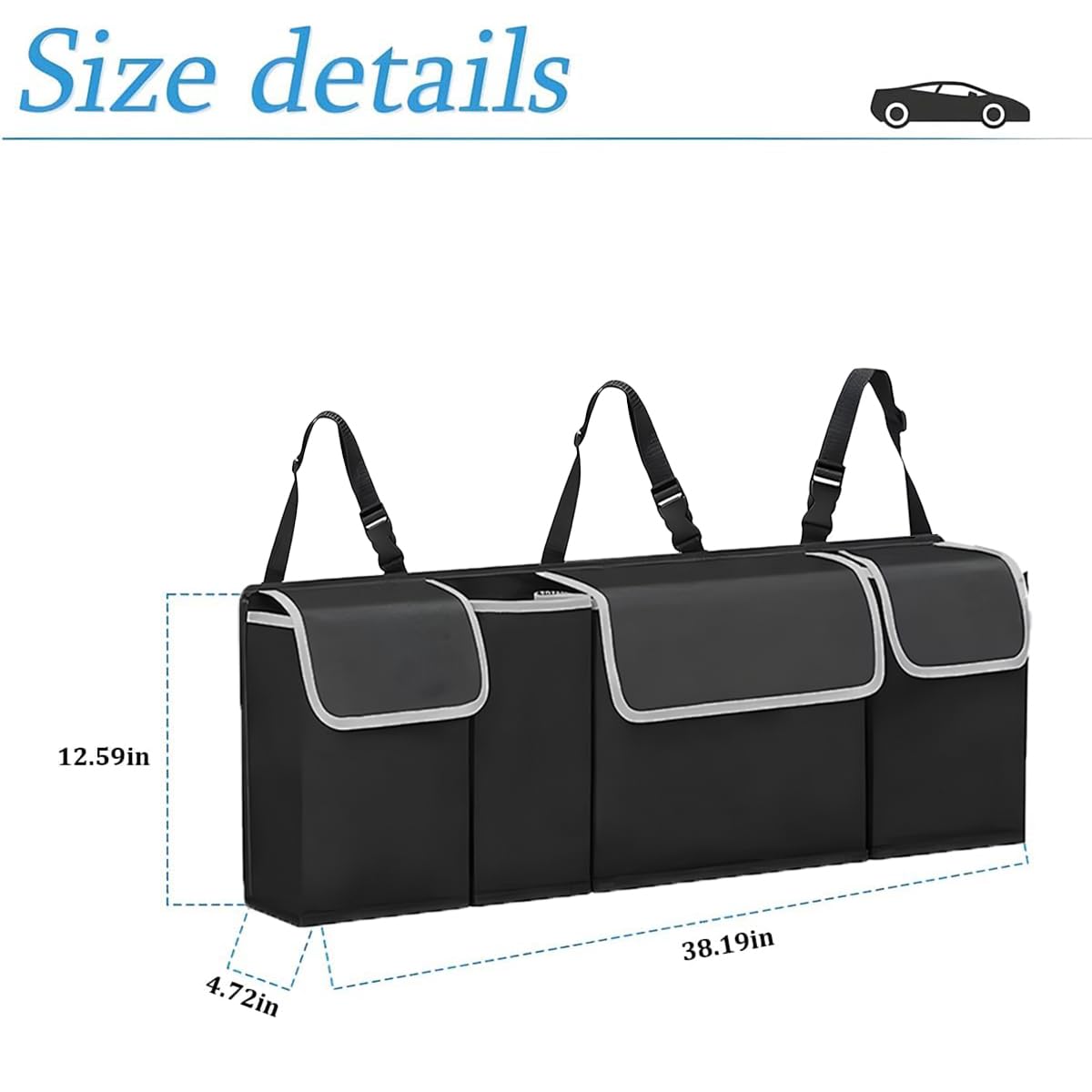 AUCELI trunk organizer with adjustable straps secures to headrests for stable storage