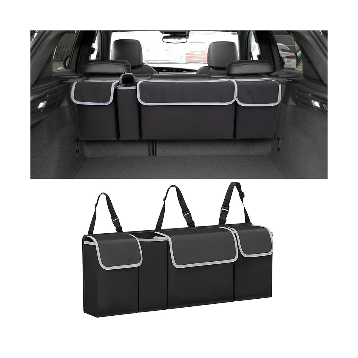 AUCELI car trunk organizer hanging from rear seat headrest for easy access