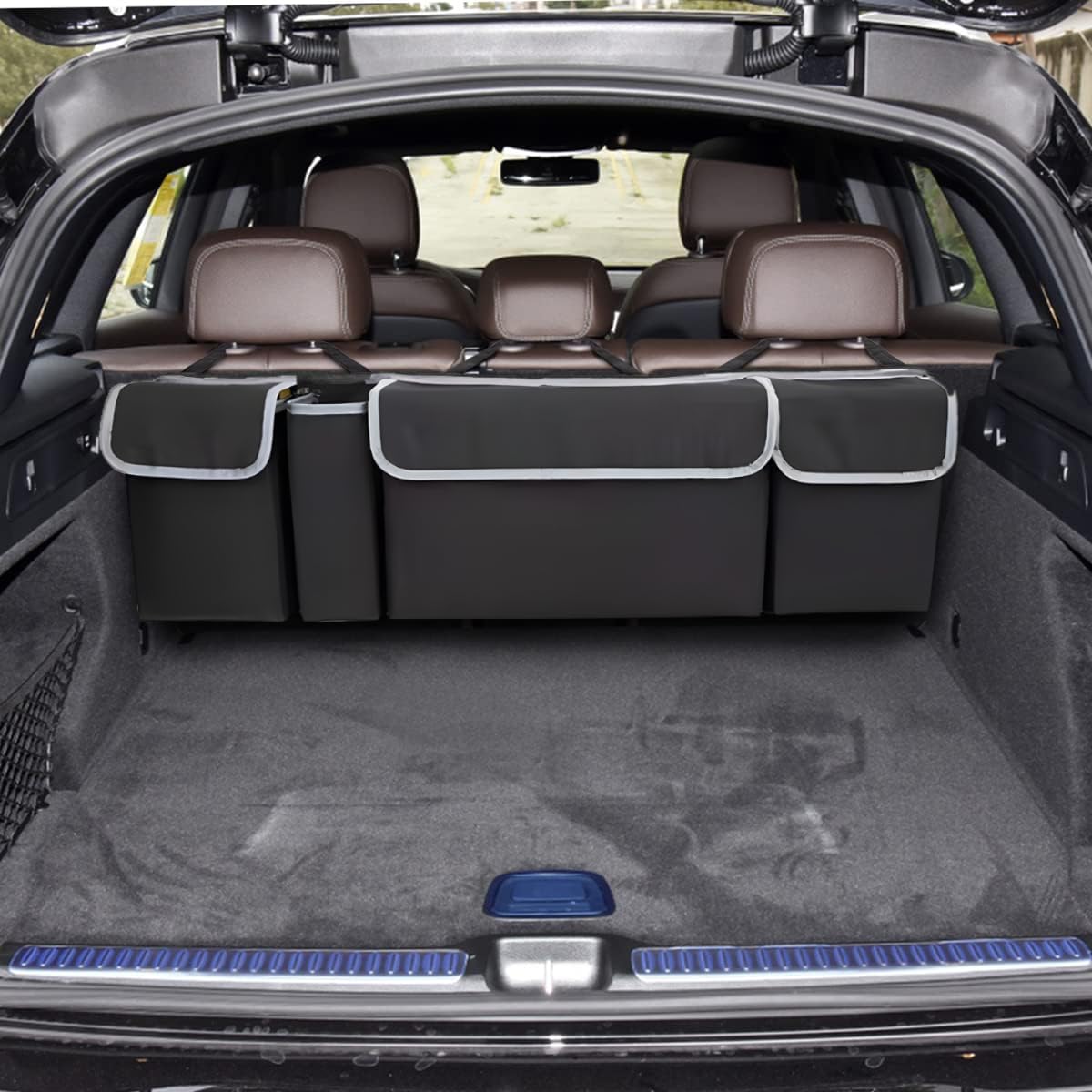 AUCELI trunk organizer installs quickly by hanging on the headrest