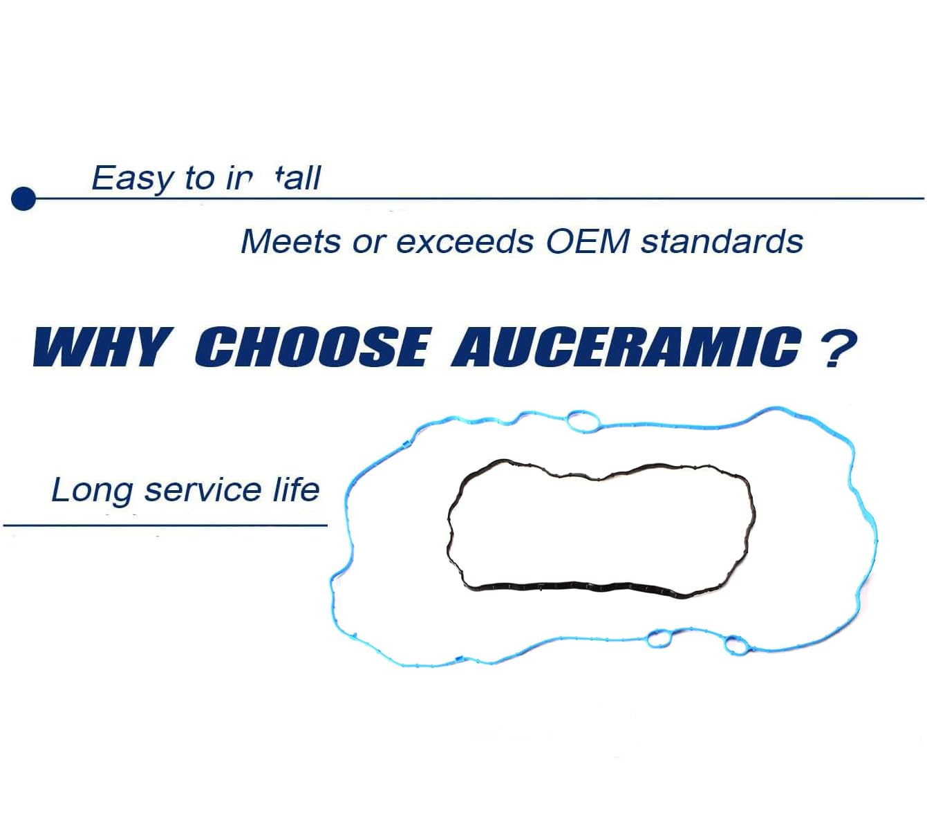 Auceramic packaging shows two gaskets ready for quick, reliable installation.