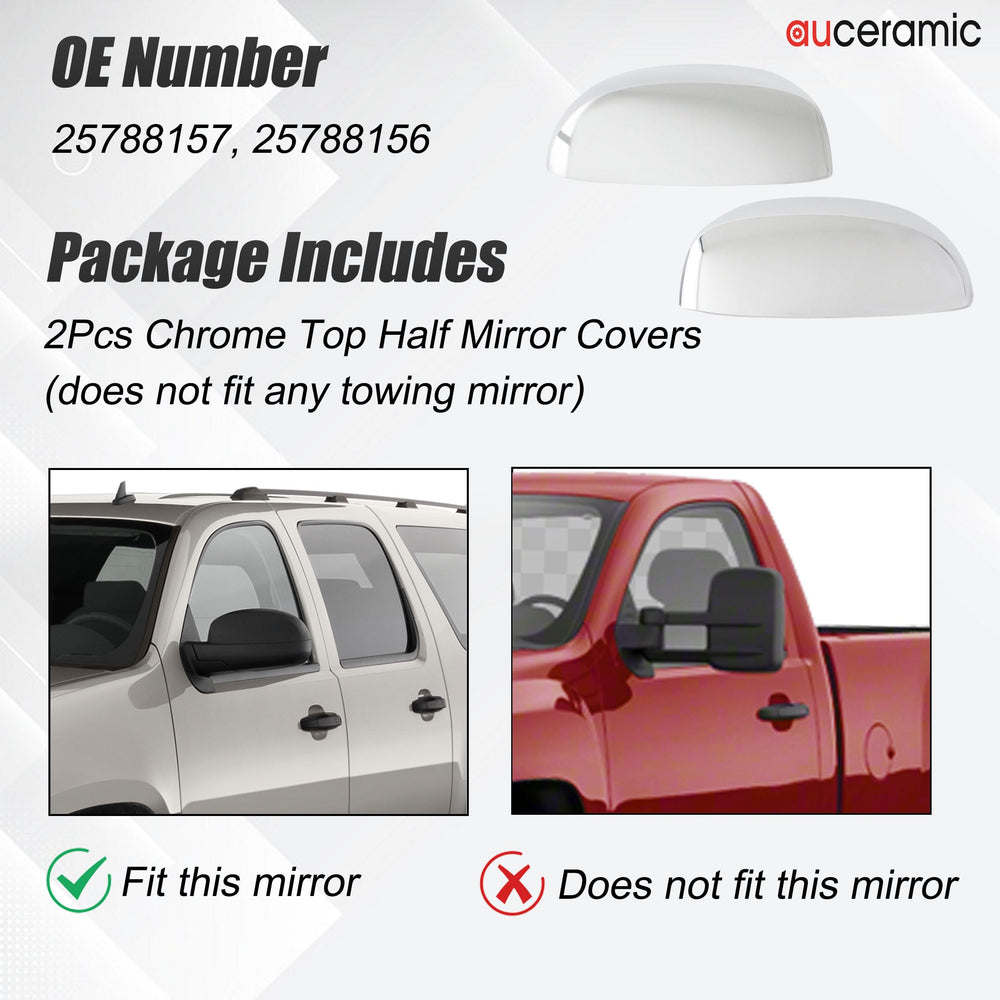 AUCERAMIC chrome top-half mirror cover for Silverado 2007-2014 boosts curb appeal.