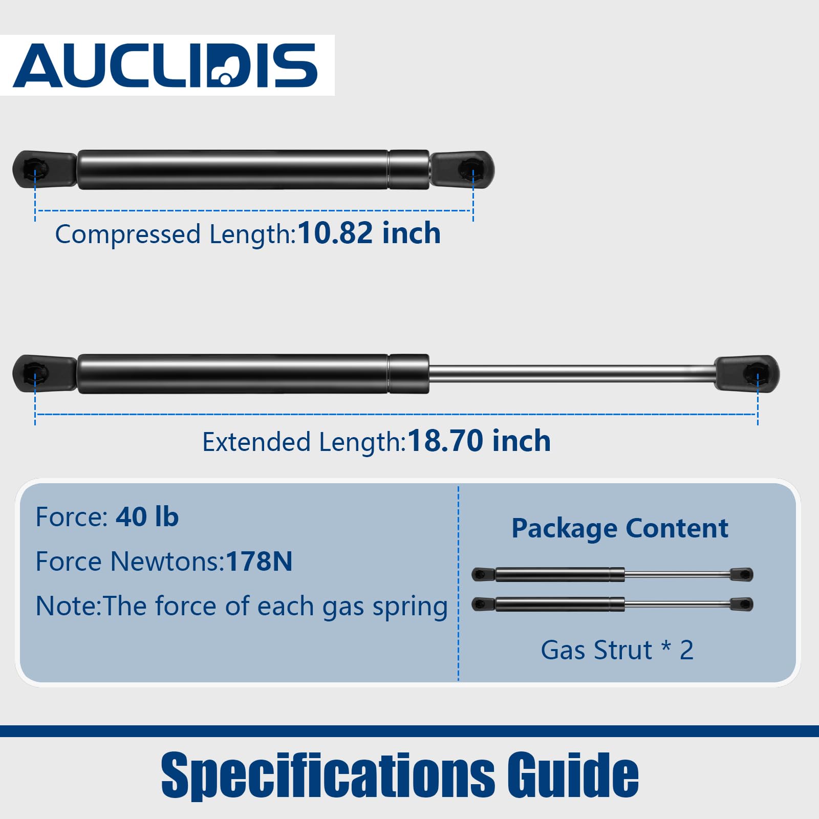 AUCLIDIS 18-inch gas strut window lift helps steady window movement.