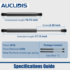 AUCLIDIS gsni5200-30 17-inch gas strut labels on box for OEM matching