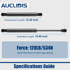 AUCLIDIS gas strut showing 19.69 inch extended length for truck bed use