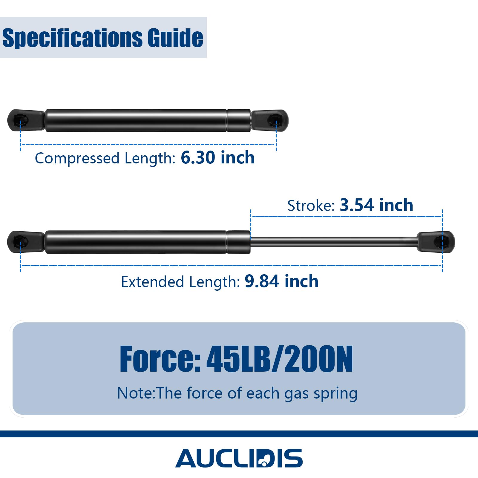 AUCLIDIS ml99-45 gas strut side view showing compact lift