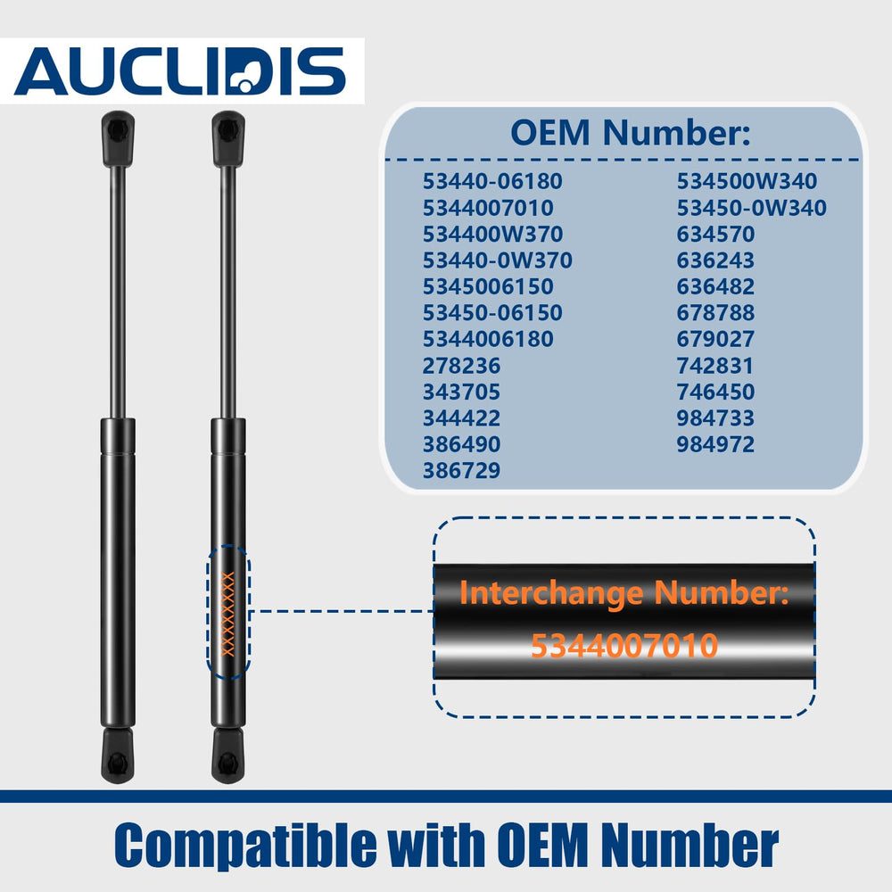 AUCLIDIS packaged hood struts in a two-piece kit for Camry.