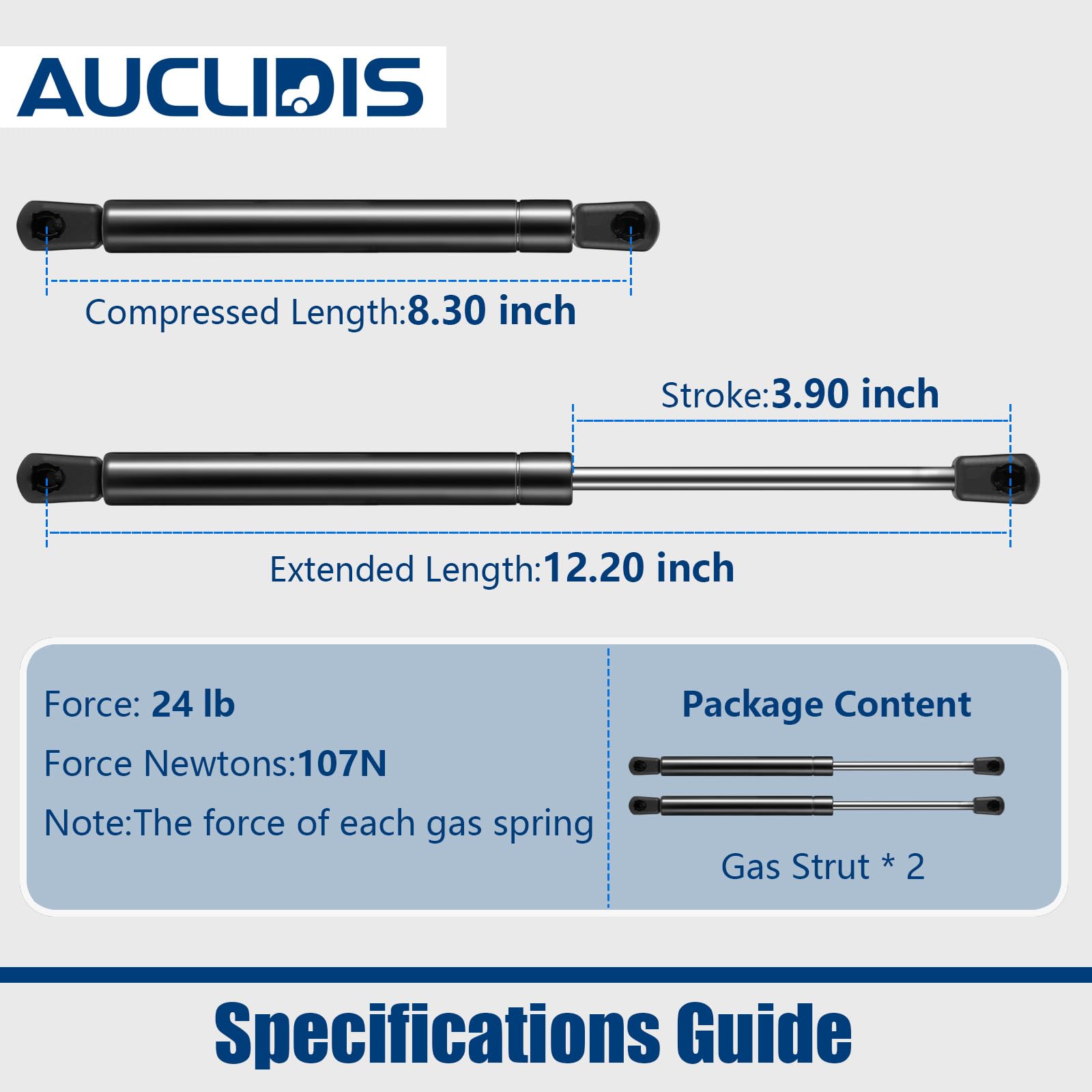 AUCLIDIS tool-box 12in gas strut provides steady lift for secure compartments.