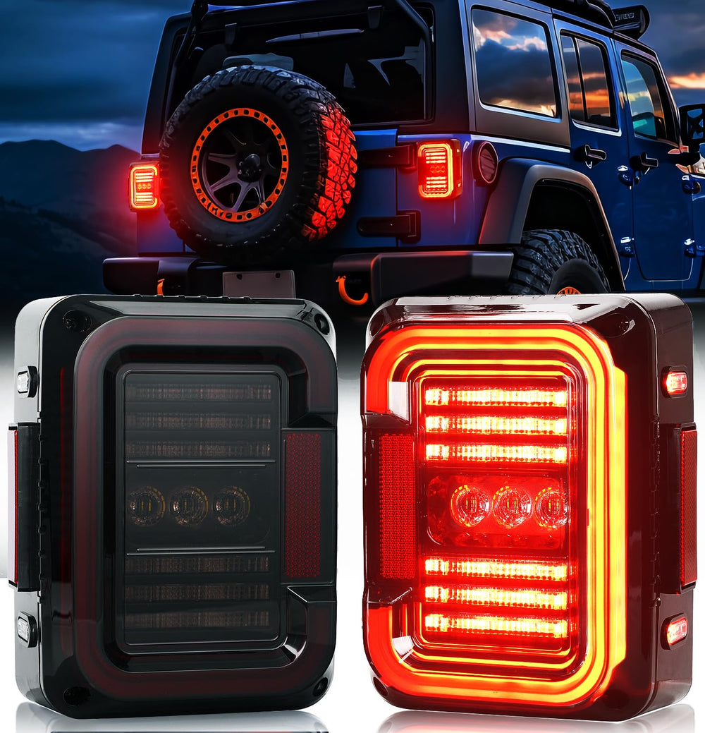 AUDEXEN LED tail lights with smoked C-shaped lens for Jeep Wrangler improve night visibility