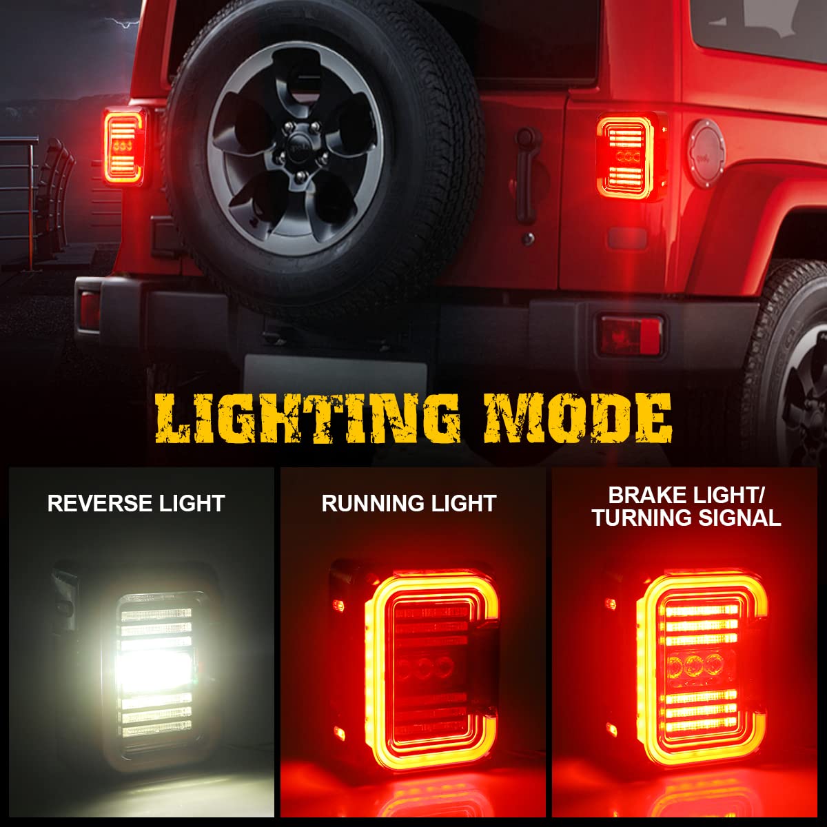 AUDEXEN two tail lights showing rear signals and brake lighting for Jeep Wrangler