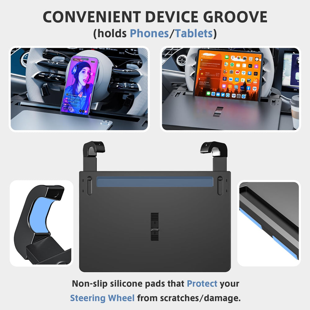 AUEOTUAR surface groove holds phone or tablet for hands-free viewing.